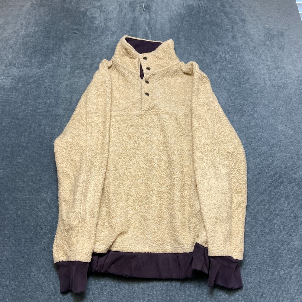 Jachs Cabin Sherpa Sweater Mens Medium Beige Mock Neck Pullover Winter 1/4 Snap
